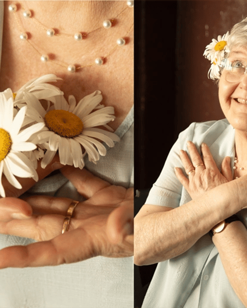 Immortelles, une femme, une fleur